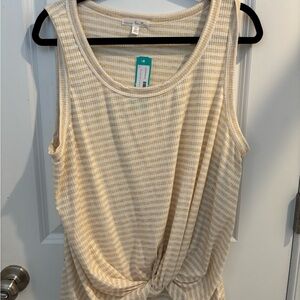 Nine Britton Beige and White Striped Tank Top